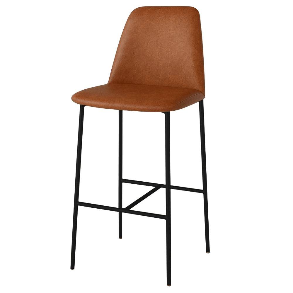Banqueta Turquia Couro Caramelo em Metal Preto