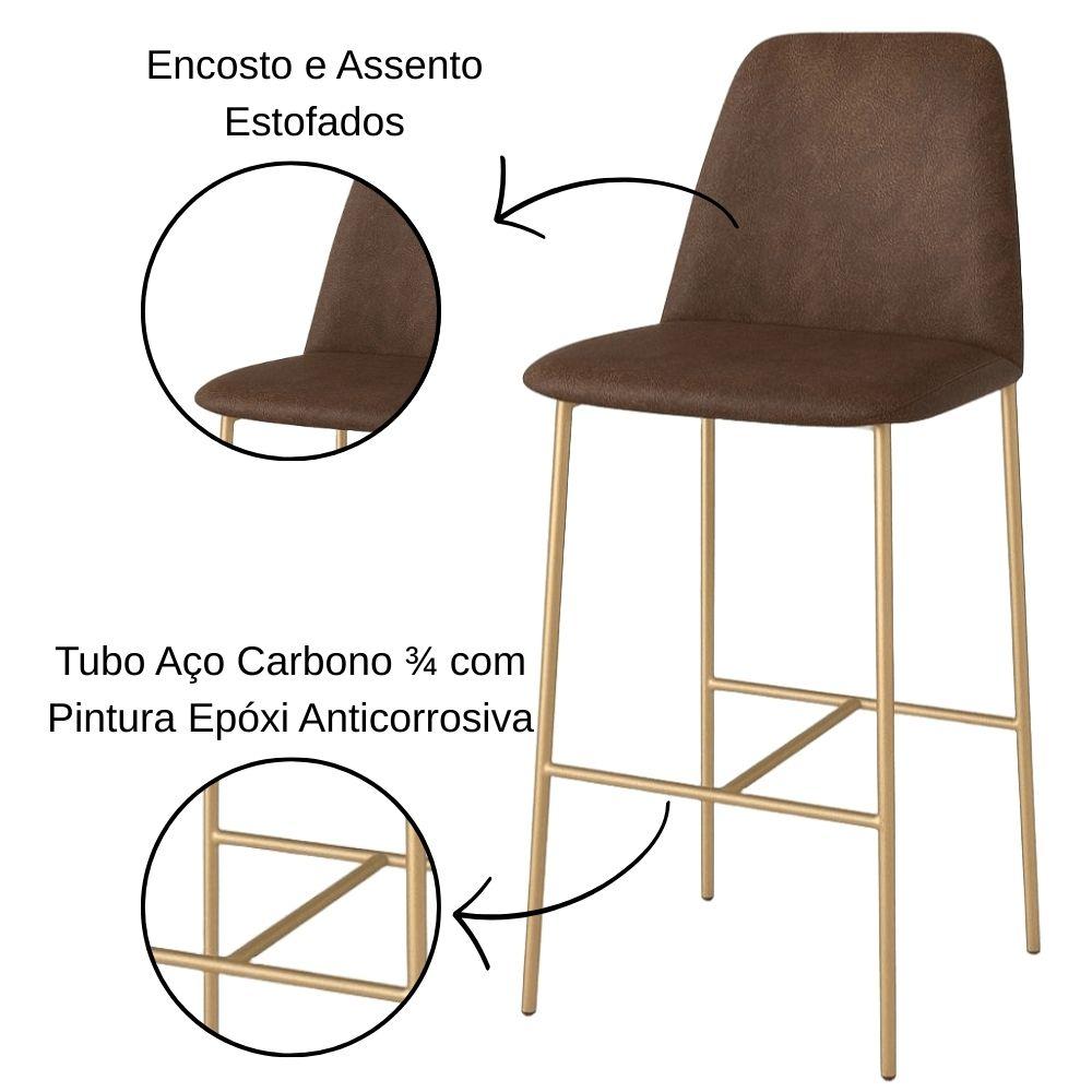 Banqueta Turquia Couro Marrom em Metal Dourado
