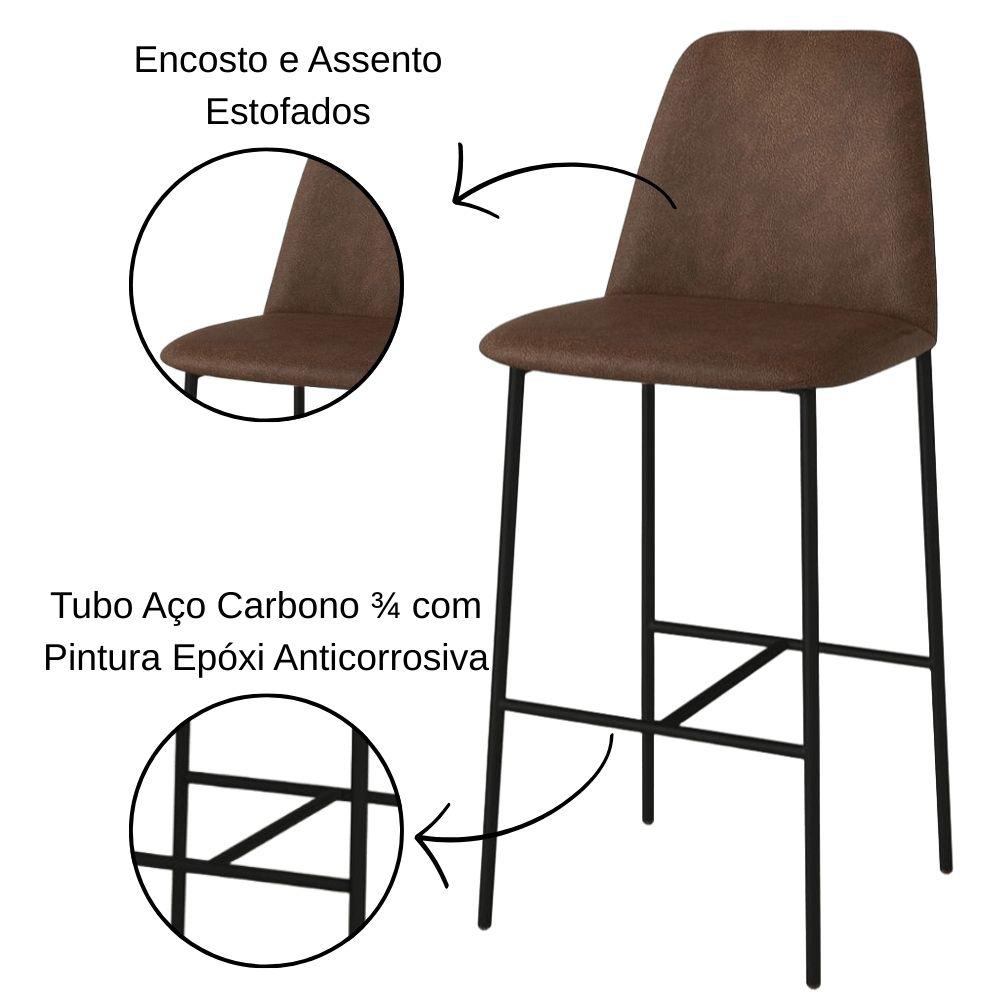 Banqueta Turquia Couro Marrom em Metal Preto