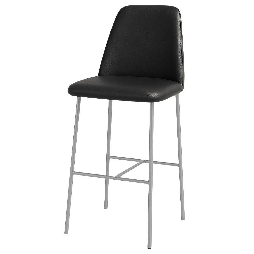 Banqueta Turquia Couro Preto em Metal Champanhe
