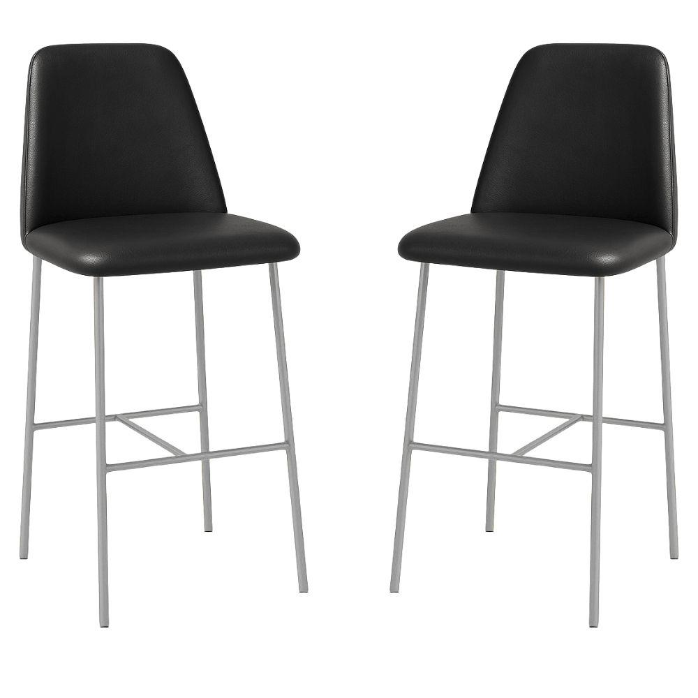 Banqueta Turquia Couro Preto em Metal Champanhe
