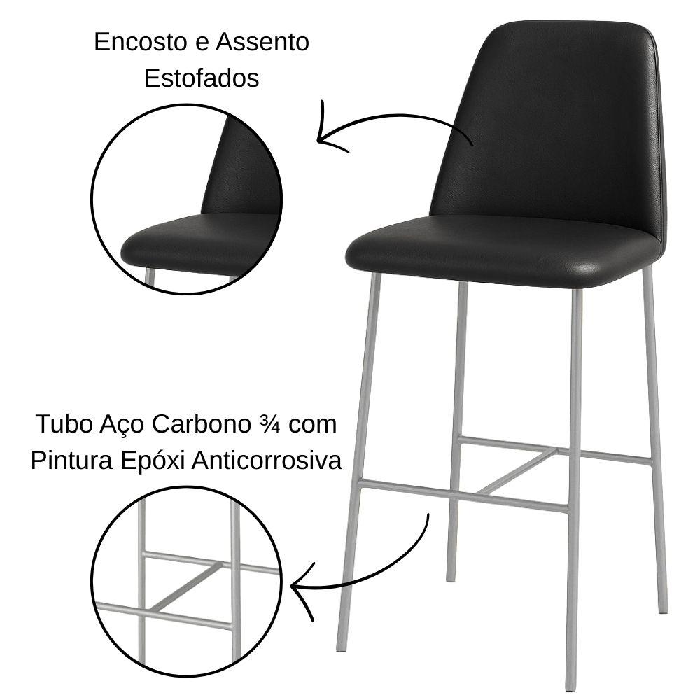 Banqueta Turquia Couro Preto em Metal Champanhe