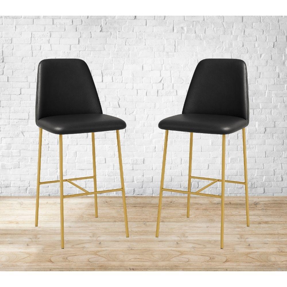 Banqueta Turquia Couro Preto em Metal Dourado