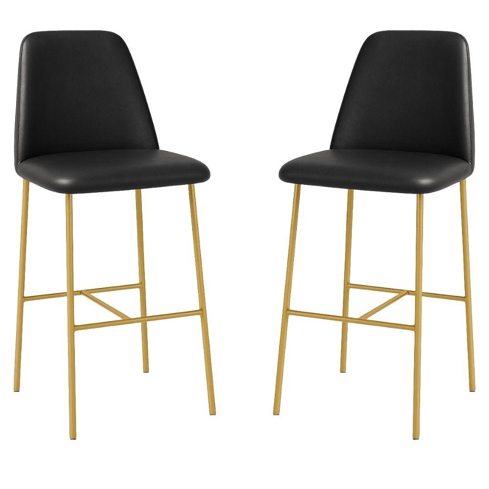 Banqueta Turquia Couro Preto em Metal Dourado