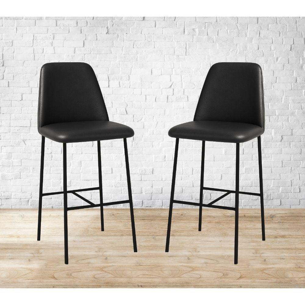 Banqueta Turquia Couro Preto em Metal Preto