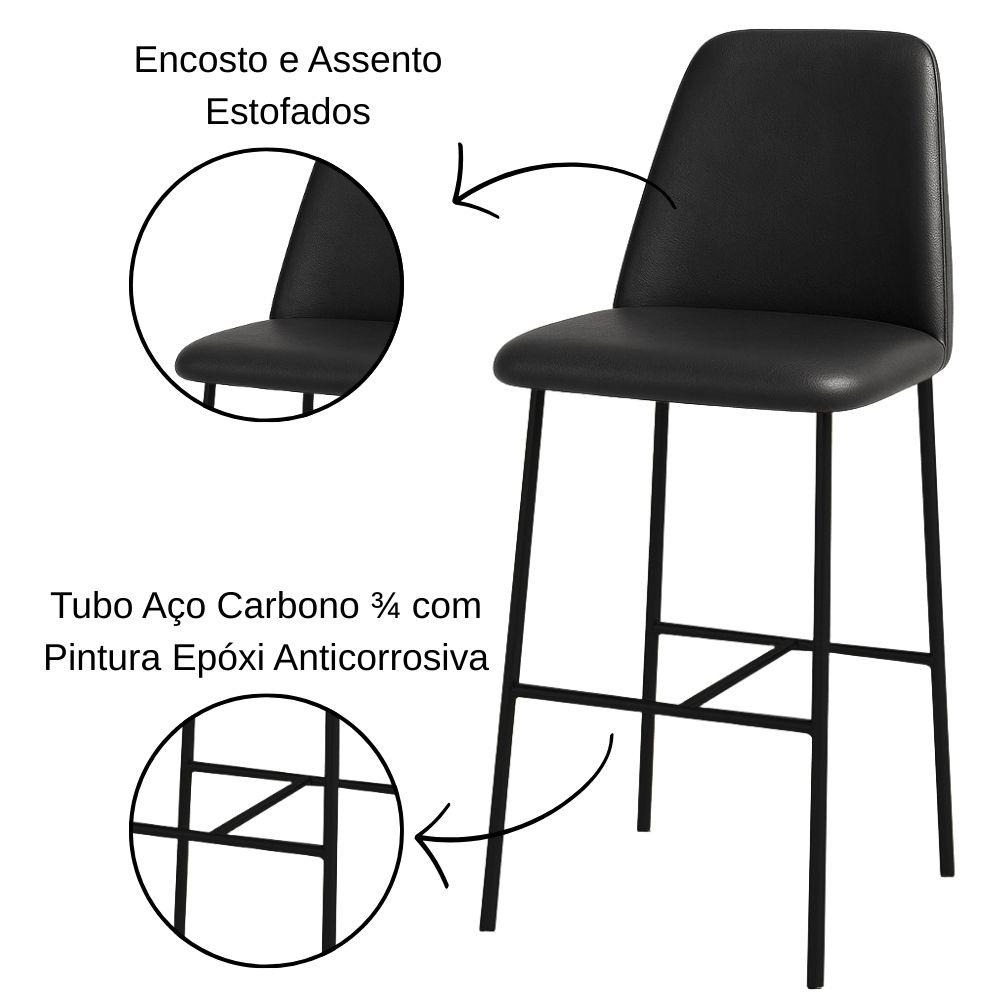 Banqueta Turquia Couro Preto em Metal Preto