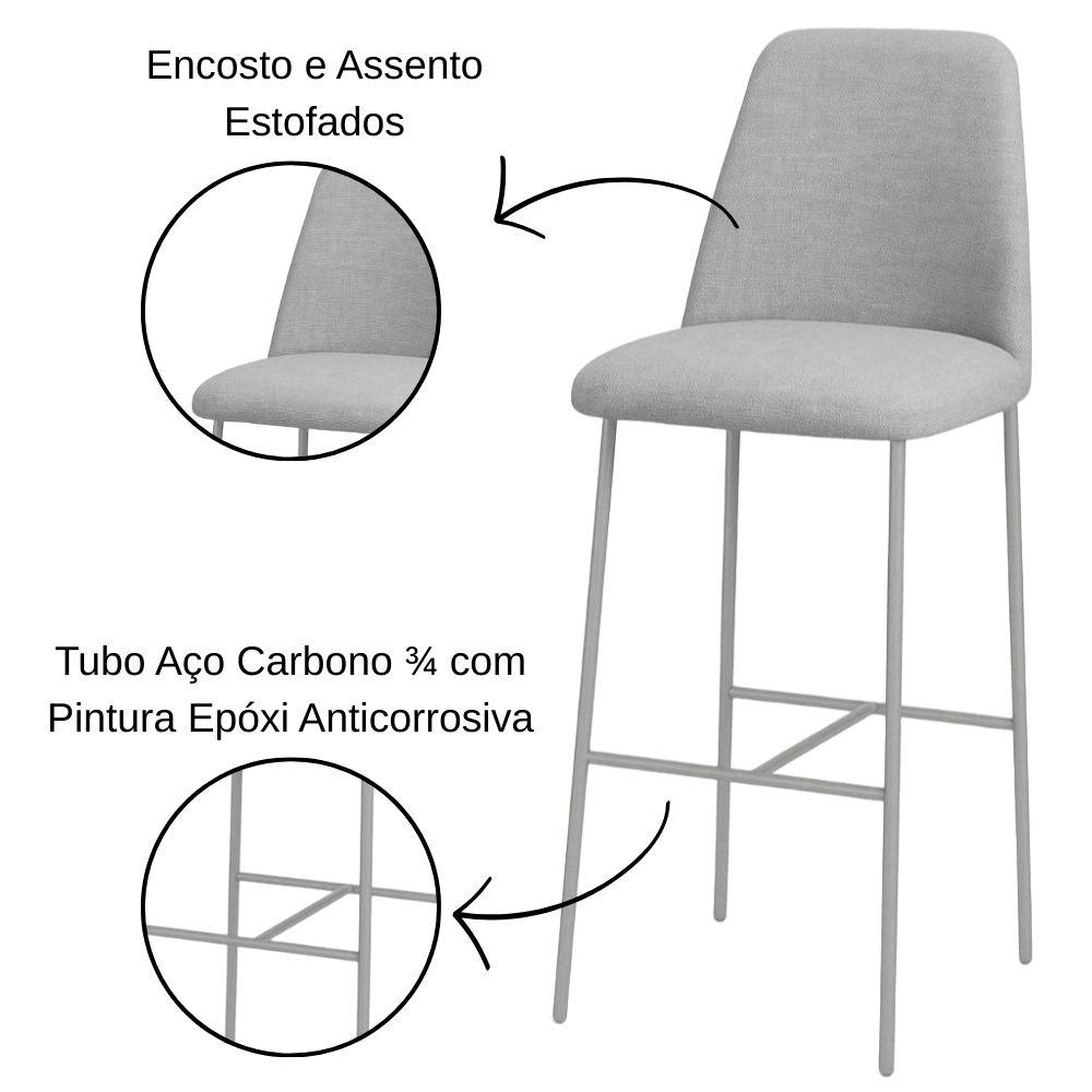 Banqueta Turquia Linho Cinza Claro em Metal Champanhe