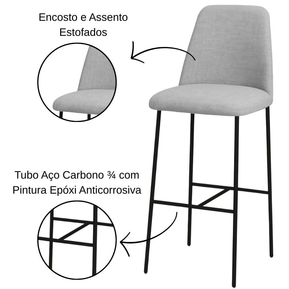 Banqueta Turquia Linho Cinza Claro em Metal Preto