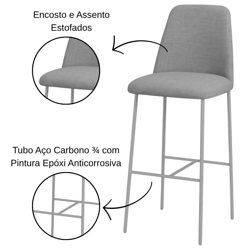 Banqueta Turquia Linho Cinza Escuro em Metal Champanhe