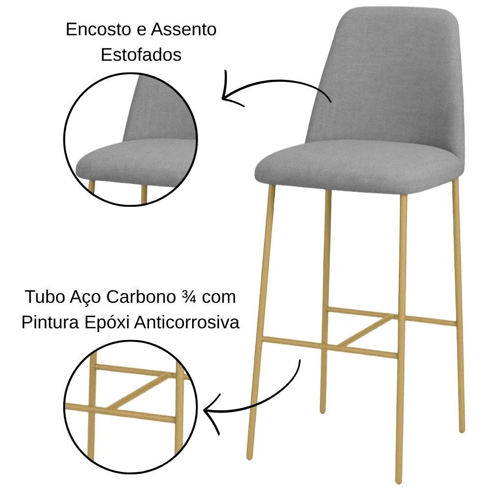 Banqueta Turquia Linho Cinza Escuro em Metal Dourado