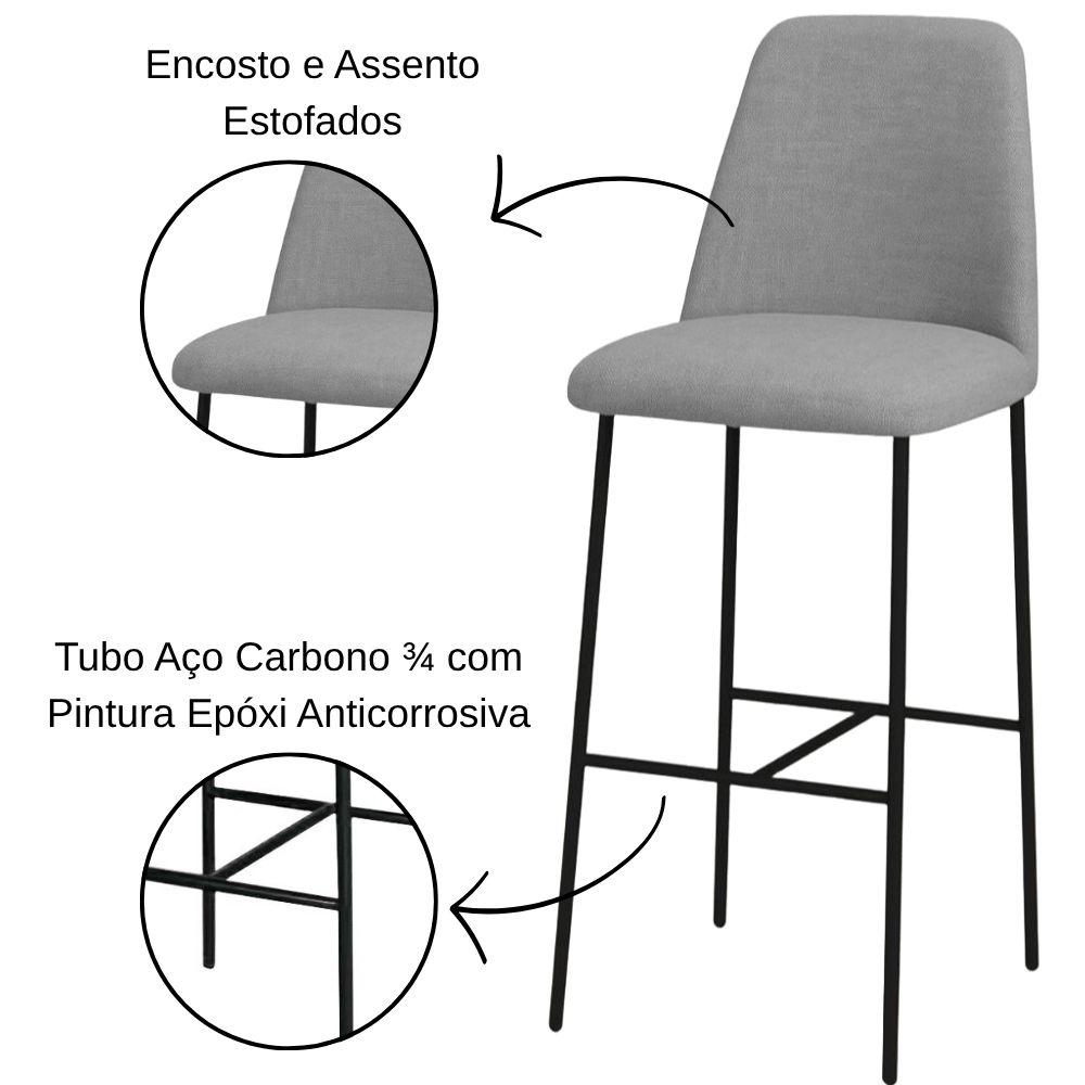 Banqueta Turquia Linho Cinza Escuro em Metal Preto