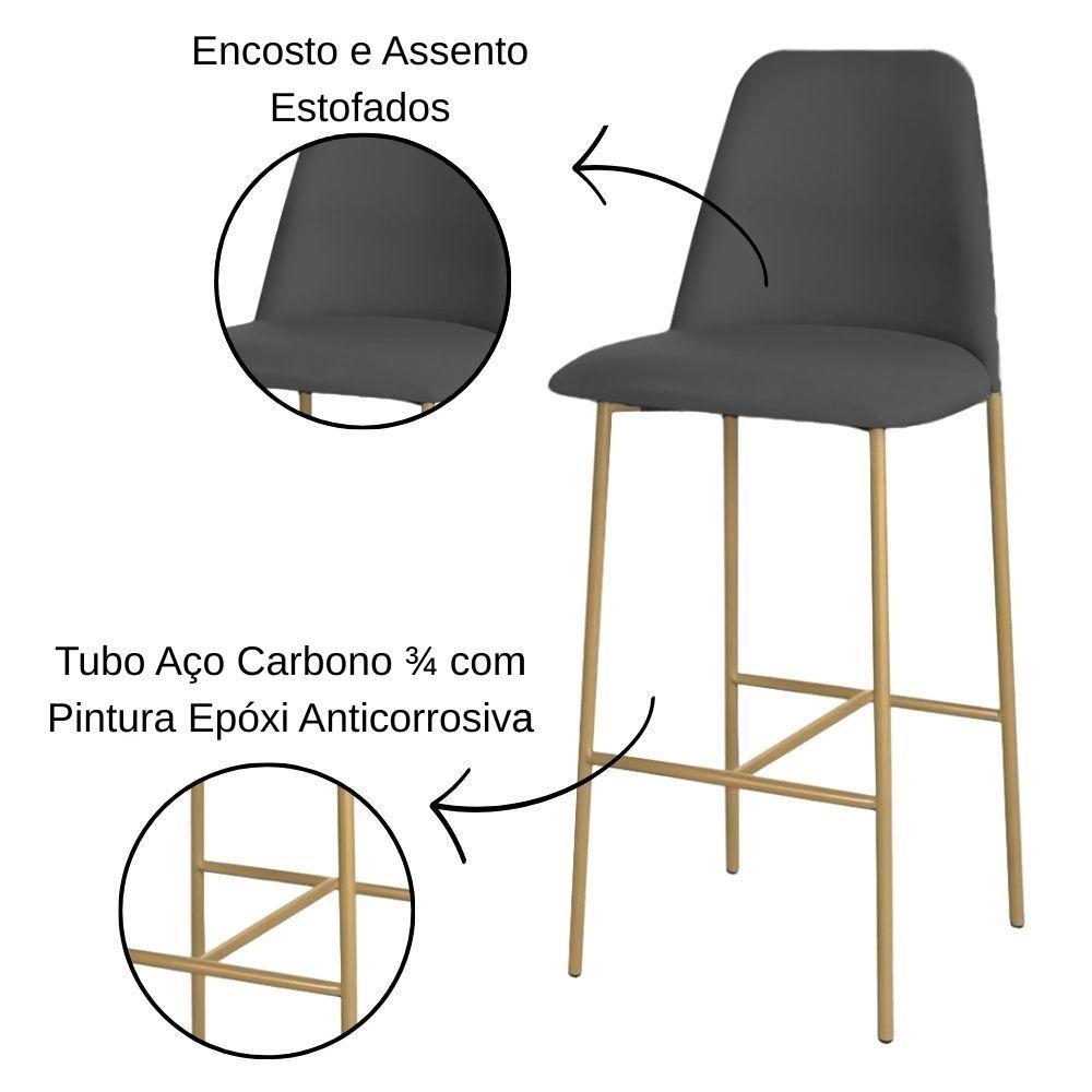 Banqueta Turquia Veludo Cinza em Metal Dourado
