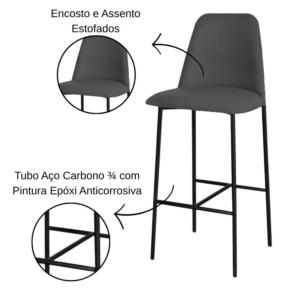Banqueta Turquia Veludo Cinza em Metal Preto