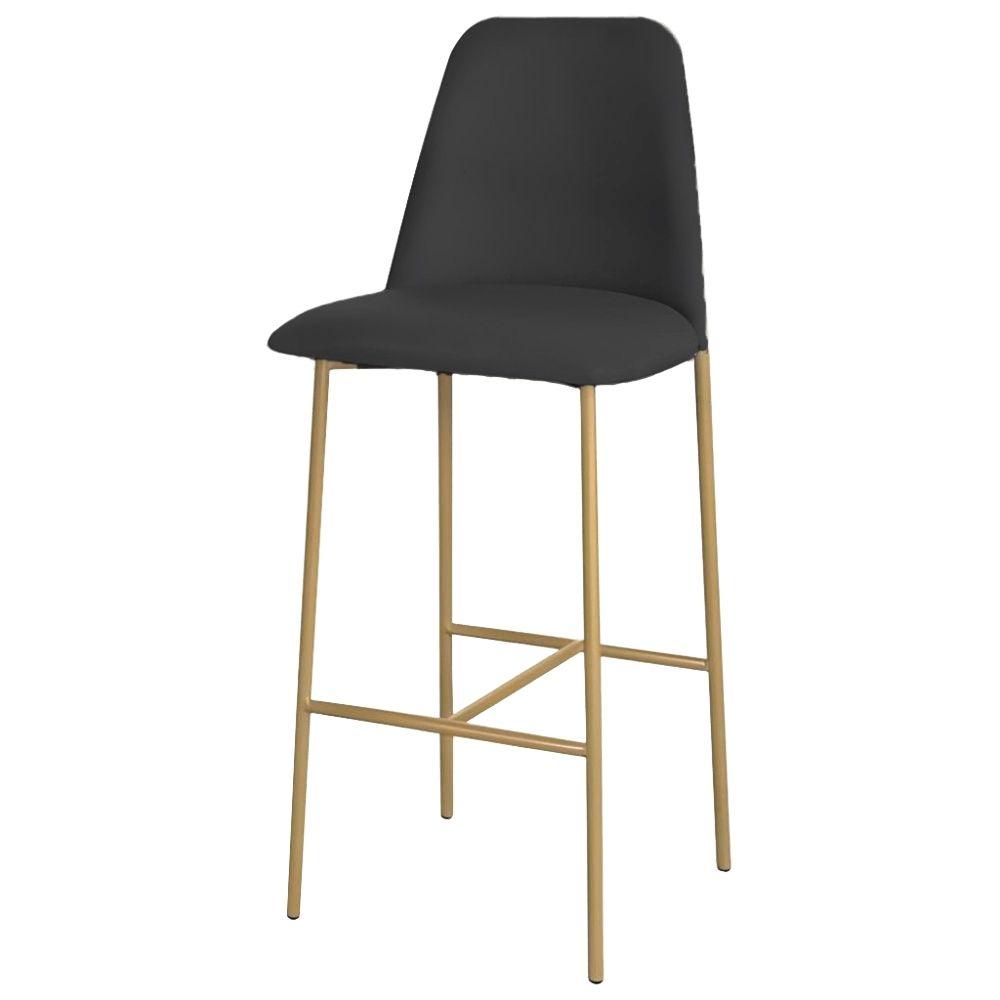 Banqueta Turquia Veludo Preto em Metal Dourado