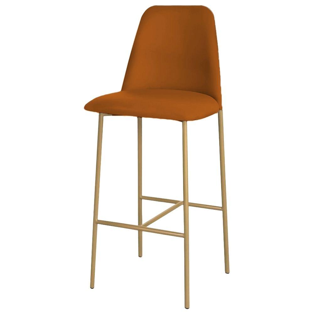 Banqueta Turquia Veludo Terracota em Metal Dourado