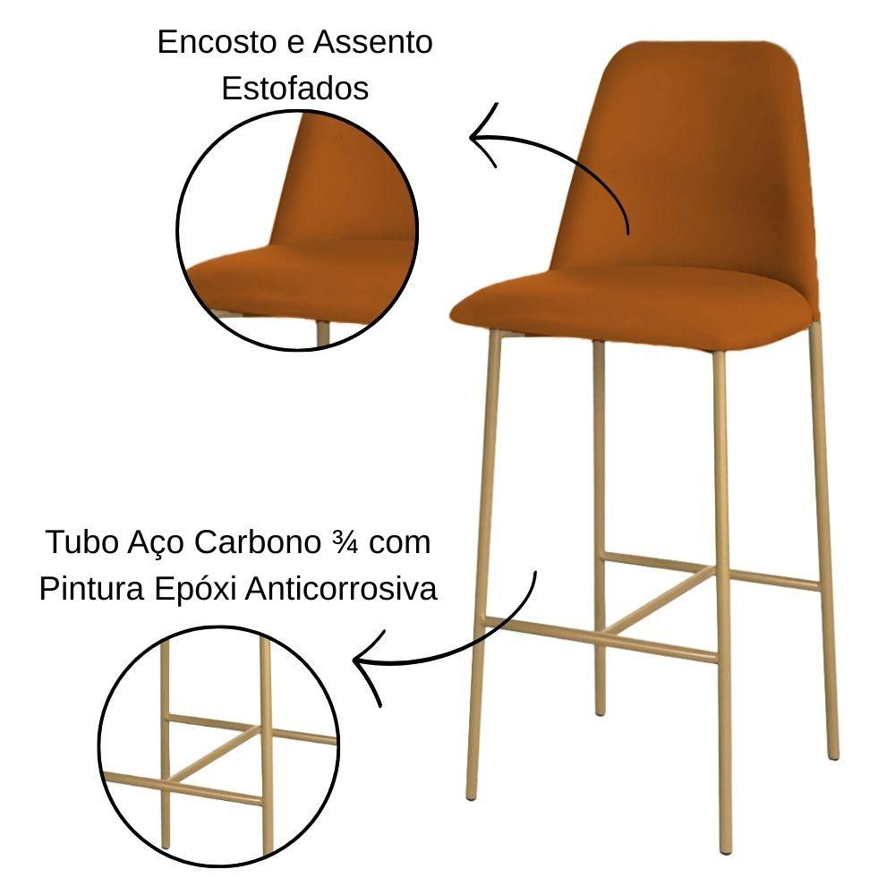 Banqueta Turquia Veludo Terracota em Metal Dourado