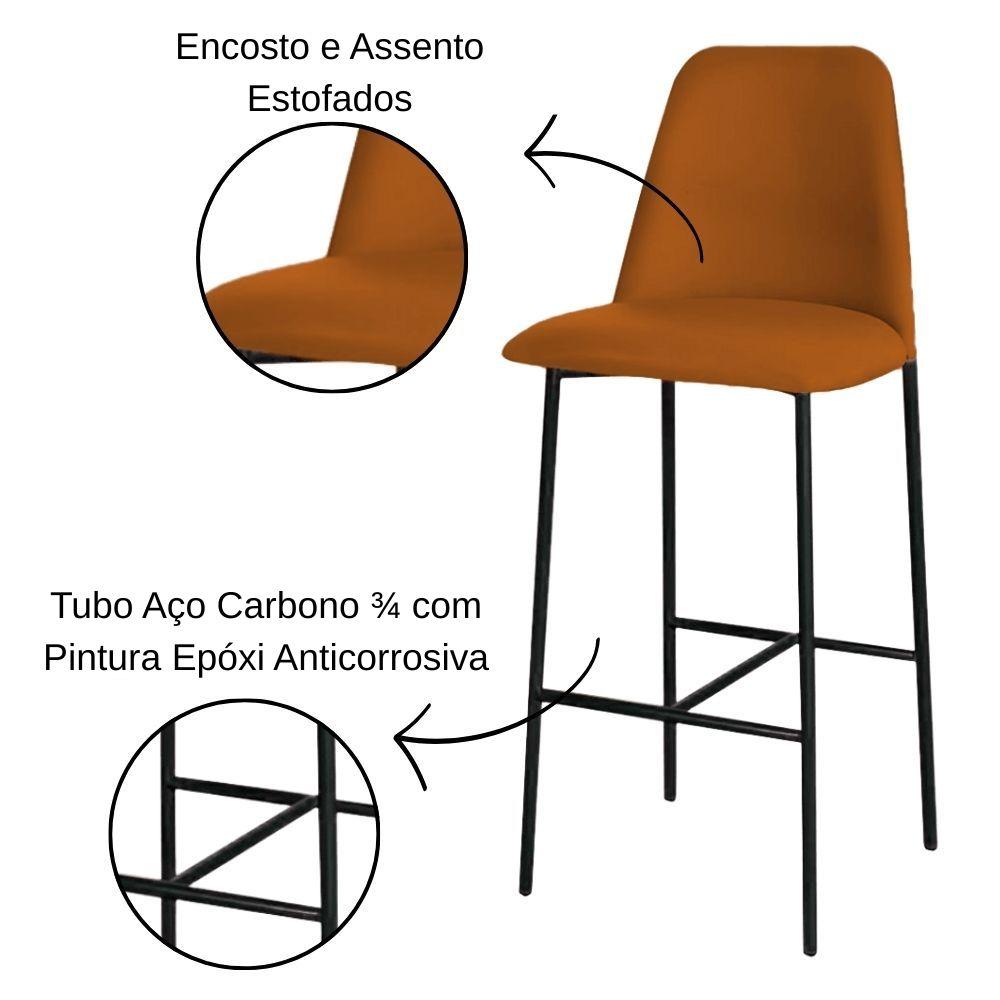 Banqueta Turquia Veludo Terracota em Metal Preto
