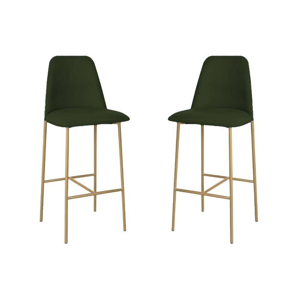 Banqueta Turquia Veludo Verde Escuro em Metal Dourado