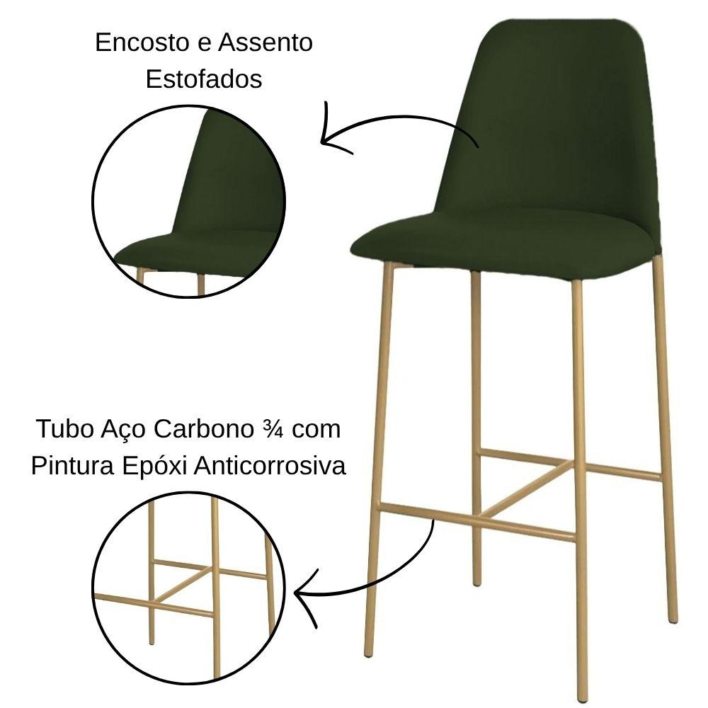 Banqueta Turquia Veludo Verde Escuro em Metal Dourado
