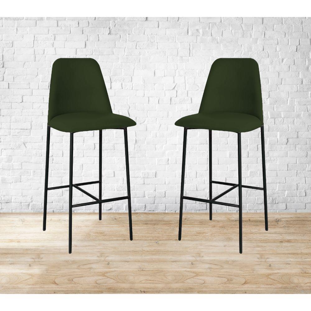 Banqueta Turquia Veludo Verde Escuro em Metal Preto