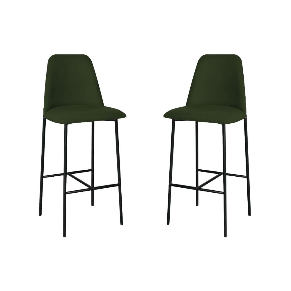 Banqueta Turquia Veludo Verde Escuro em Metal Preto