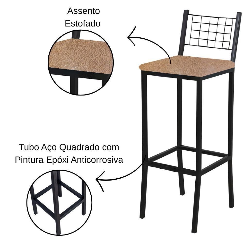 Banqueta Veneza Couro Bege em Metal Preto