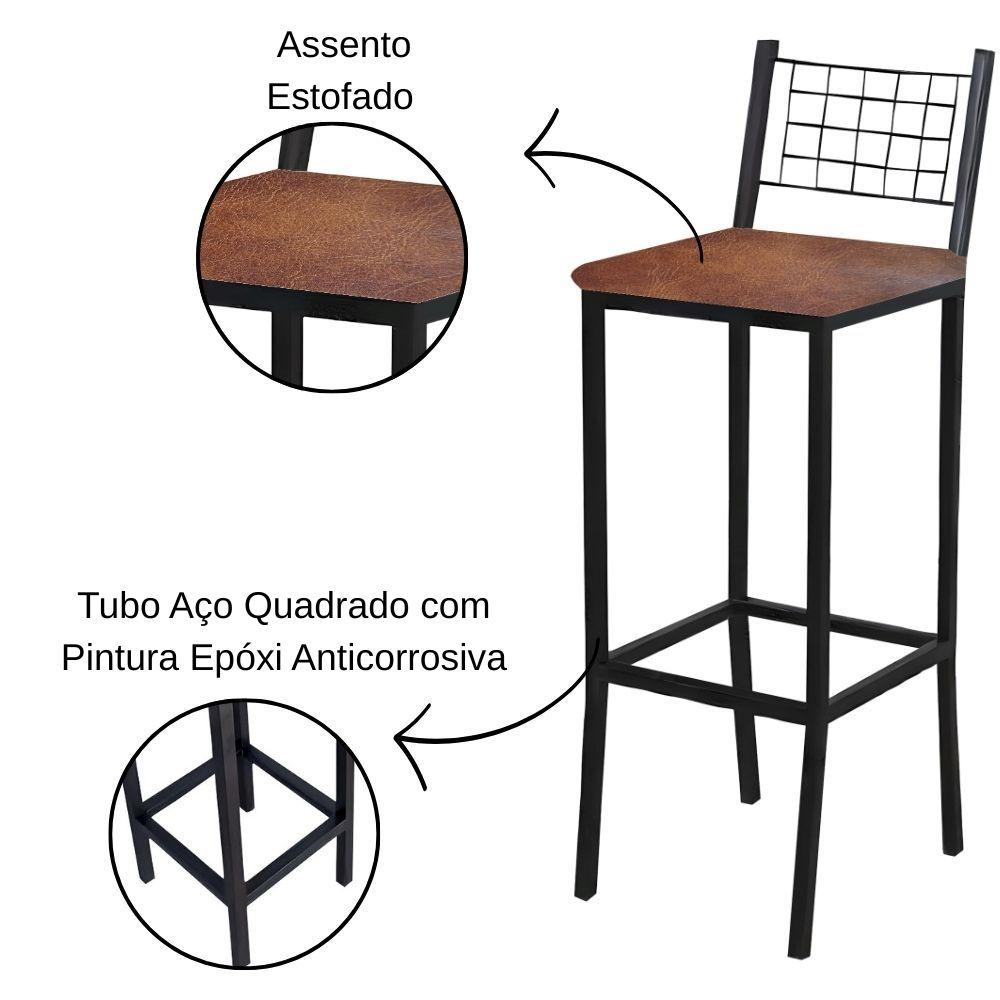 Banqueta Veneza Couro Caramelo em Metal Preto