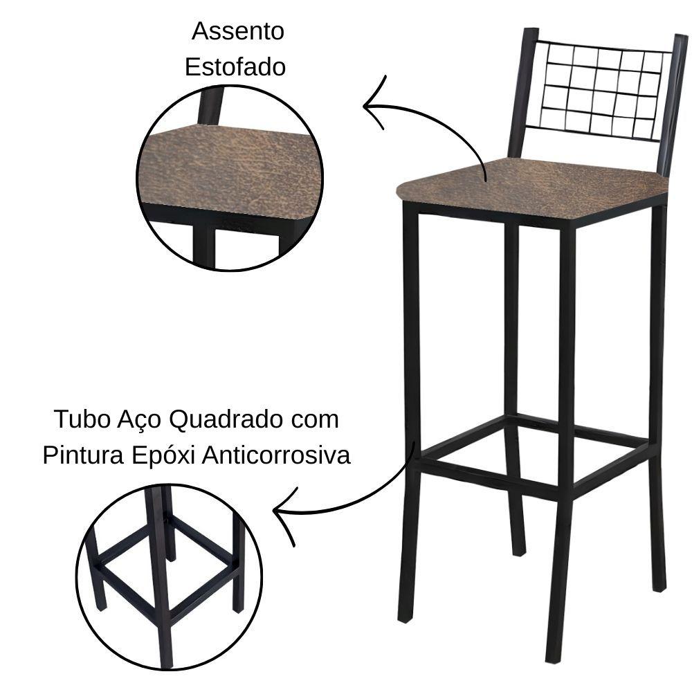 Banqueta Veneza Couro Marrom em Metal Preto