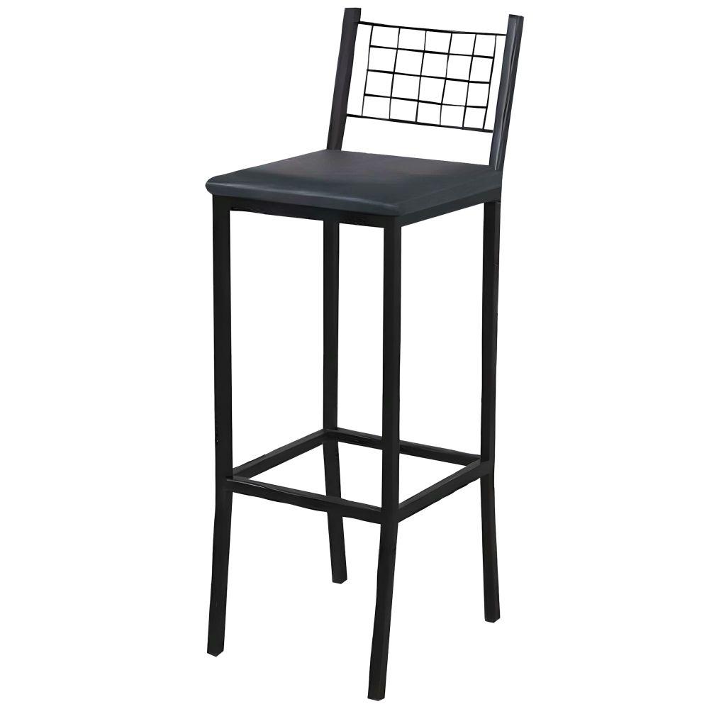 Banqueta Veneza Couro Preto em Metal Preto