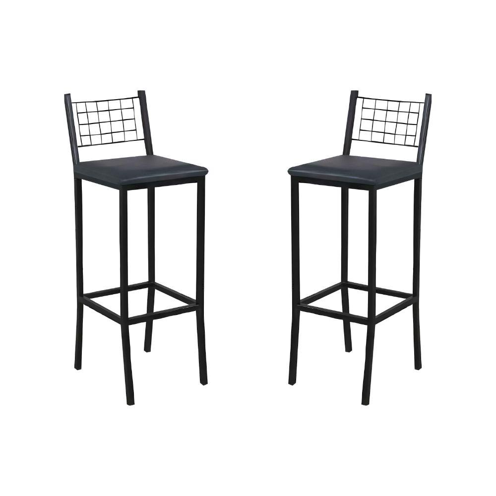 Banqueta Veneza Couro Preto em Metal Preto