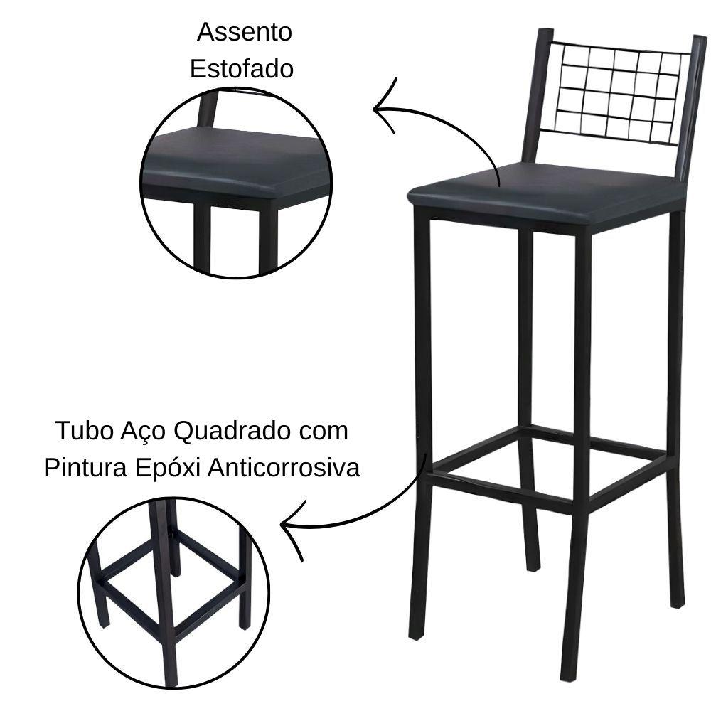 Banqueta Veneza Couro Preto em Metal Preto