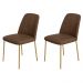 Conjunto 2 Cadeiras Londres Couro Marrom Metal Dourado
