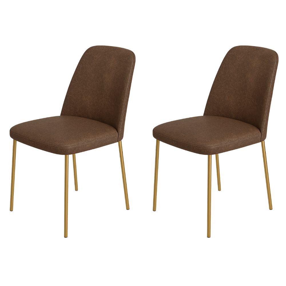 Conjunto 2 Cadeiras Londres Couro Marrom Metal Dourado
