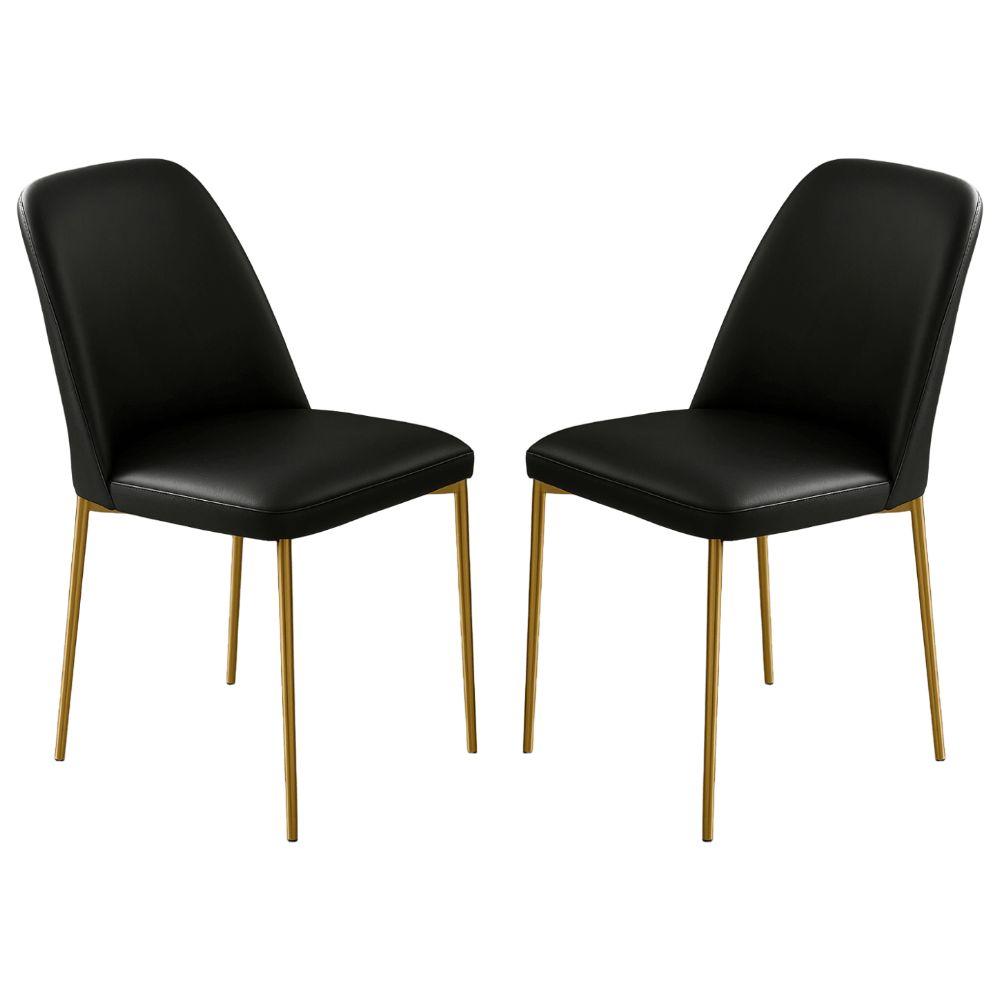 Conjunto 2 Cadeiras Londres Couro Preto Metal Dourado