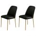 Conjunto 2 Cadeiras Londres Couro Preto Metal Dourado