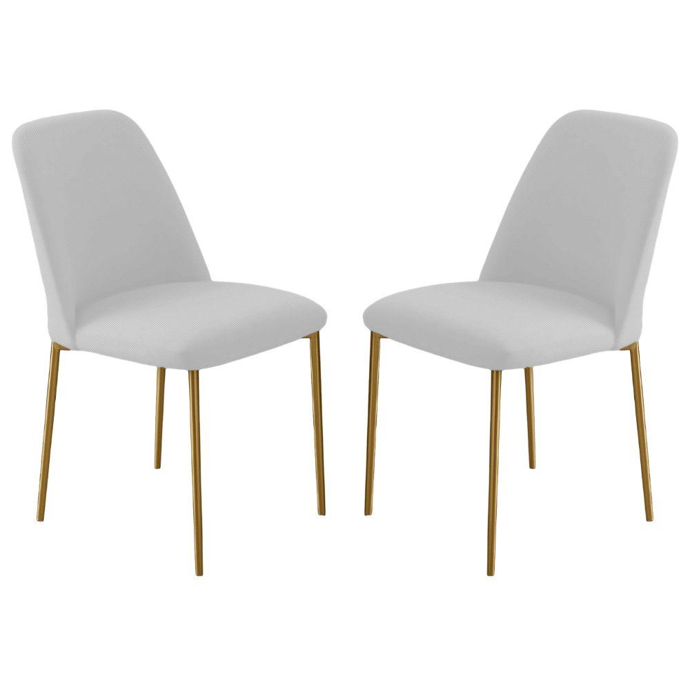 Conjunto 2 Cadeiras Londres Linho Branco Metal Dourado