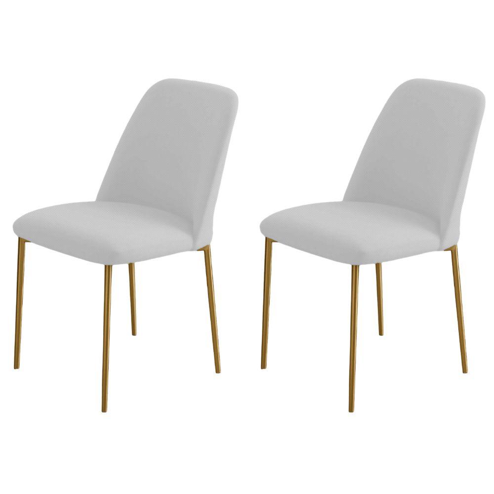 Conjunto 2 Cadeiras Londres Linho Branco Metal Dourado