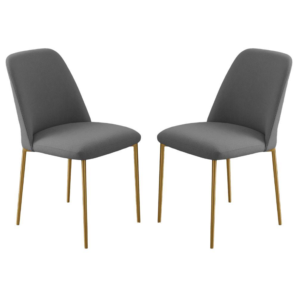 Conjunto 2 Cadeiras Londres Linho Cinza Escuro Metal Dourado