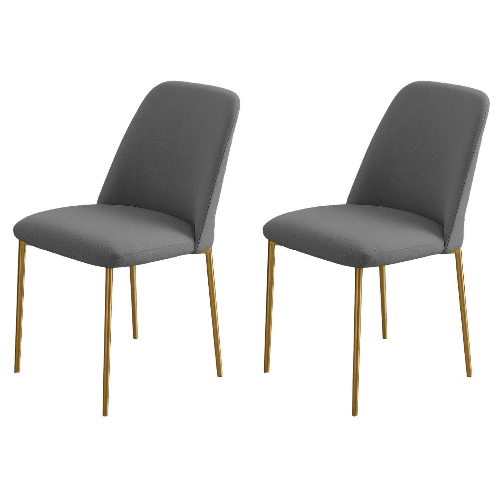 Conjunto 2 Cadeiras Londres Linho Cinza Escuro Metal Dourado