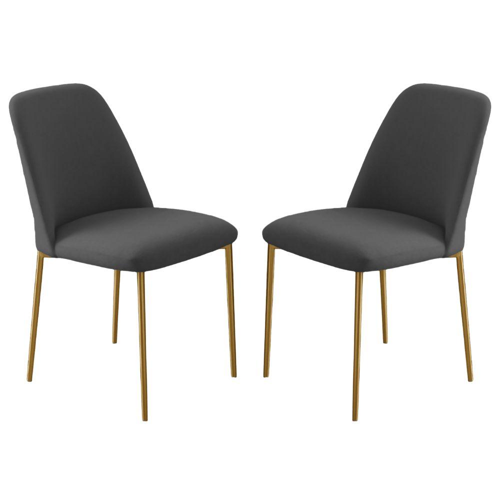 Conjunto 2 Cadeiras Londres Veludo Cinza Metal Dourado
