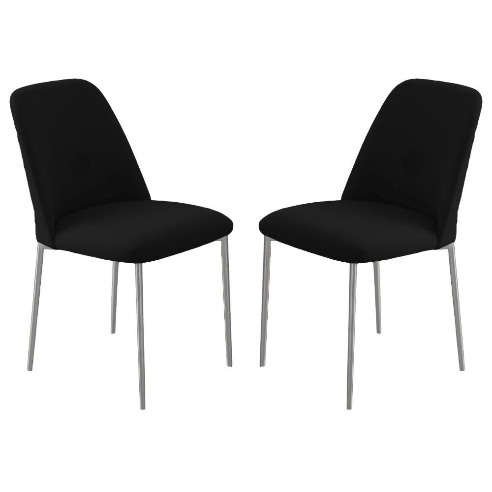 Conjunto 2 Cadeiras Londres Veludo Preto Metal Champanhe