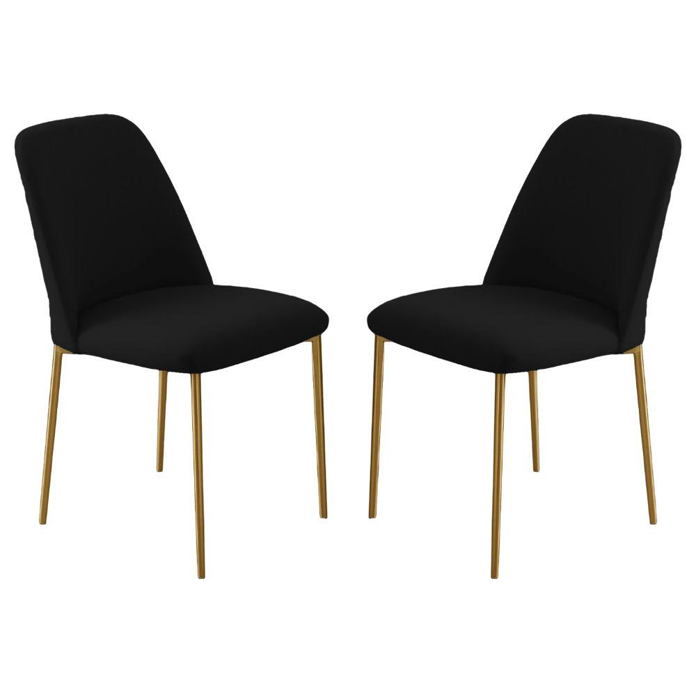 Conjunto 2 Cadeiras Londres Veludo Preto Metal Dourado
