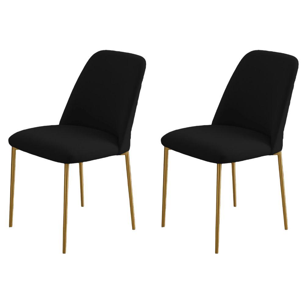 Conjunto 2 Cadeiras Londres Veludo Preto Metal Dourado