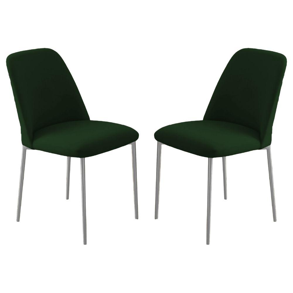 Conjunto 2 Cadeiras Londres Veludo Verde Escuro Metal Champanhe