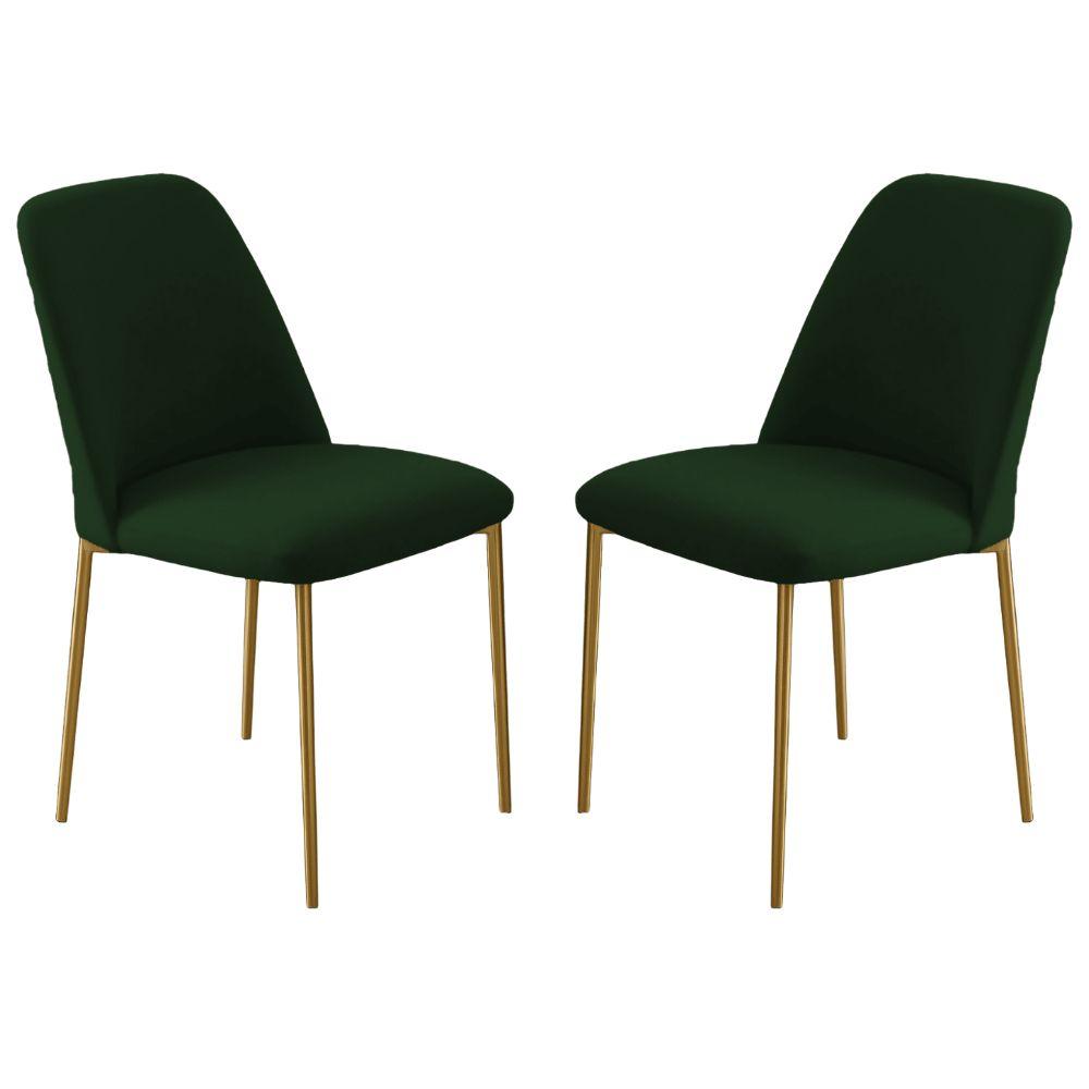 Conjunto 2 Cadeiras Londres Veludo Verde Escuro Metal Dourado