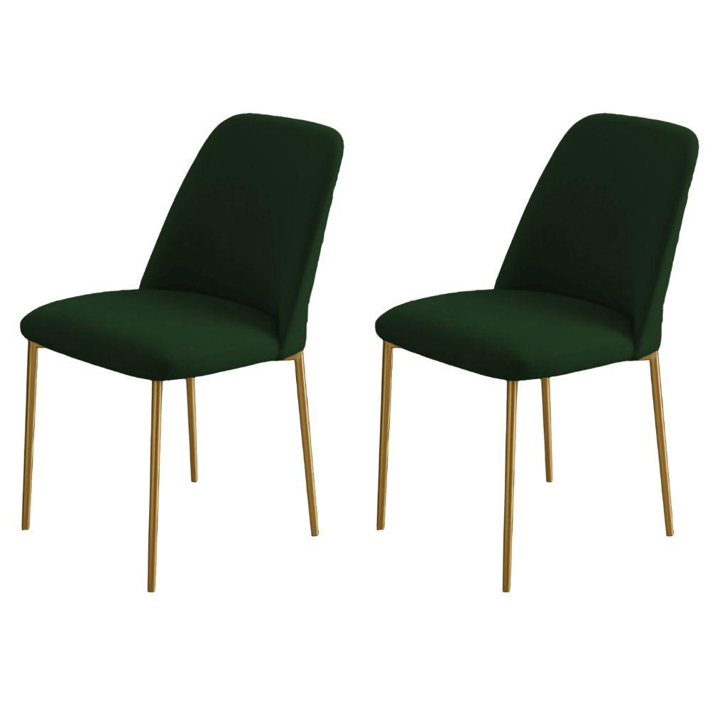 Conjunto 2 Cadeiras Londres Veludo Verde Escuro Metal Dourado