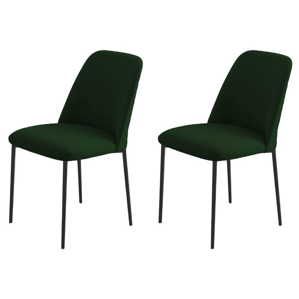 Conjunto 2 Cadeiras Londres Veludo Verde Escuro Metal Preto