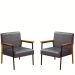 Kit 2 Poltrona Fontana Veludo Cinza Base em Metal Preto e Madeira