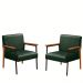 Kit 2 Poltrona Fontana Veludo Verde Base em Metal Preto e Madeira