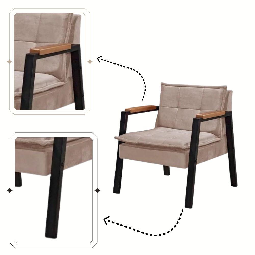 Kit 2 Poltrona Fortaleza Veludo Capuccino Base em Metal Preto